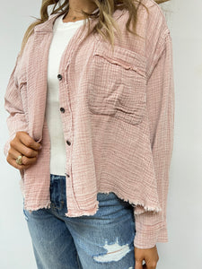 Cropped Button Top- Baby Pink