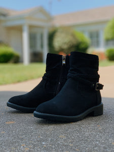 Kids Eleanor Suede Booties-Black