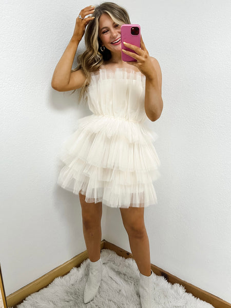 Hollywood Tulle Mini Dress- Cream & Taupe