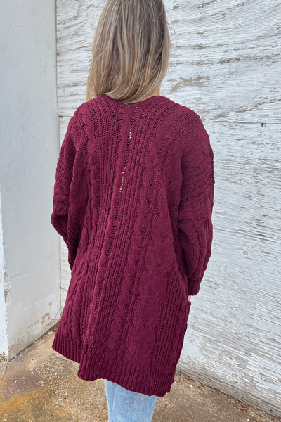 Favorite Chunky Knit Cardigan- Maroon