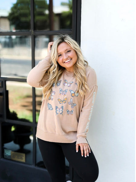 Good Things Ahead (Taupe) - Acid Wash Sweatshirt / Crew