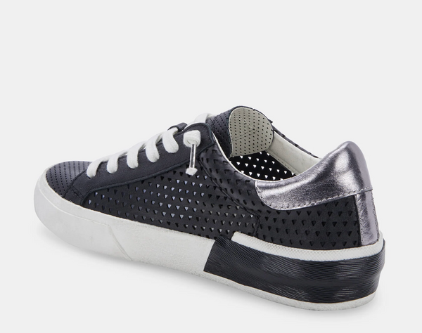 Zina Perforated Sneakers- Black Leather