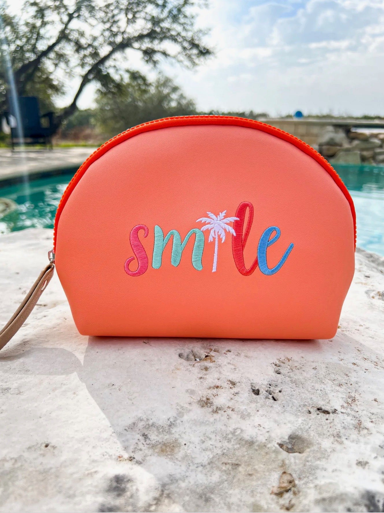 Smile Palm Cosmetic Bag - Coral
